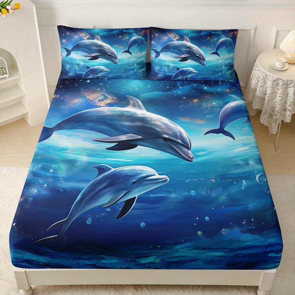 Marine Life Pattern Sheet Three-Piece Digital Printed Sheet Bedding Set Adult Children