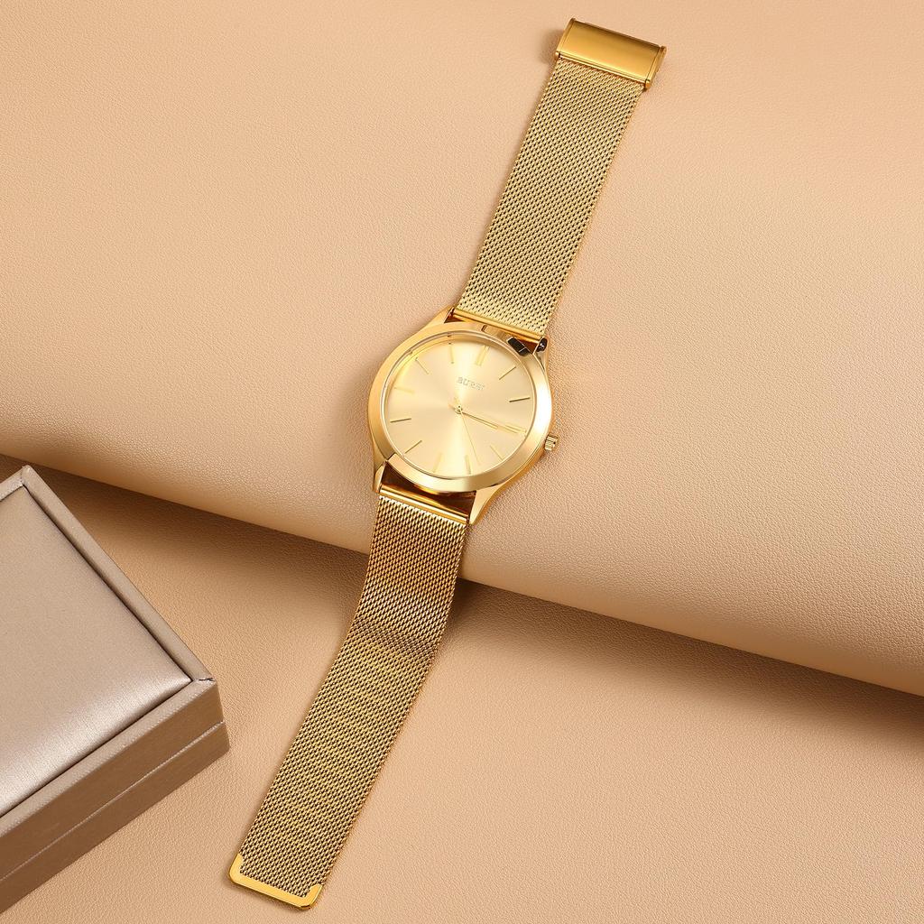 BUREI Analog Quartz Stainless Steel Strap Men's Watch, Waterproof, Popular, Slim, Simple, Stylish, Business, Casual, (Gold)