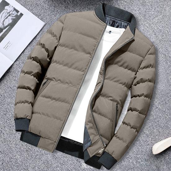 Herrenjacke Baumwollwattiert Langarm Einfarbig Stehkragen Kältefest Wintermantel Baseballjacke Streetwear