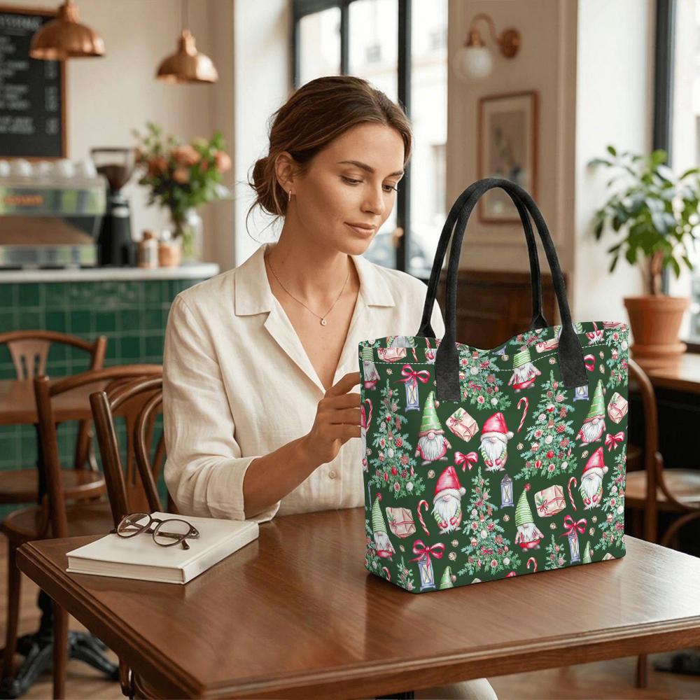 Christmas Gnome Pattern Tote Bag Large Casual Shoulder Handbag for Holiday Shopping Daily Use