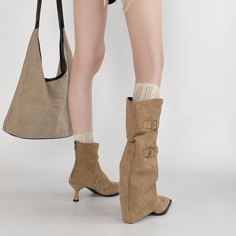 Mode Stamm Retro Design Sinn Gürtelschnalle Spitzhose Stiefel Damen 2025 Herbst und Winter neu dünner Absatz hoher Absatz Stiefel