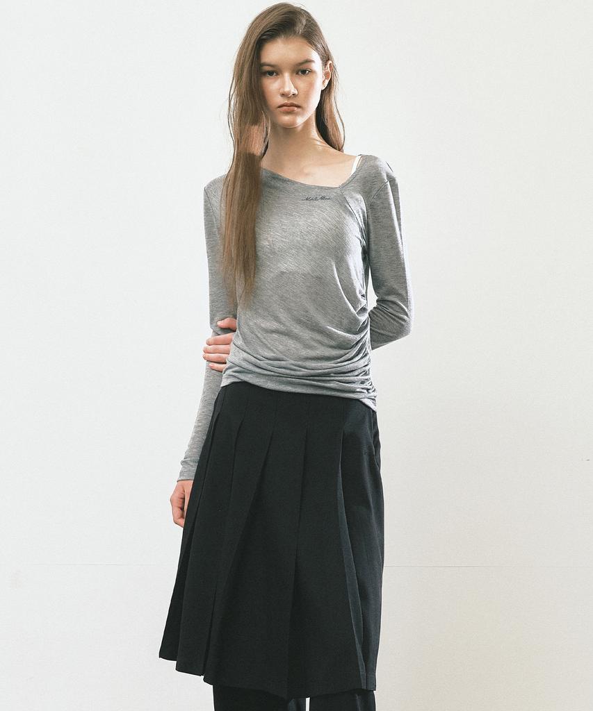 NICK&NICOLE Asymmetry Drape Shirring Top_Charcoal