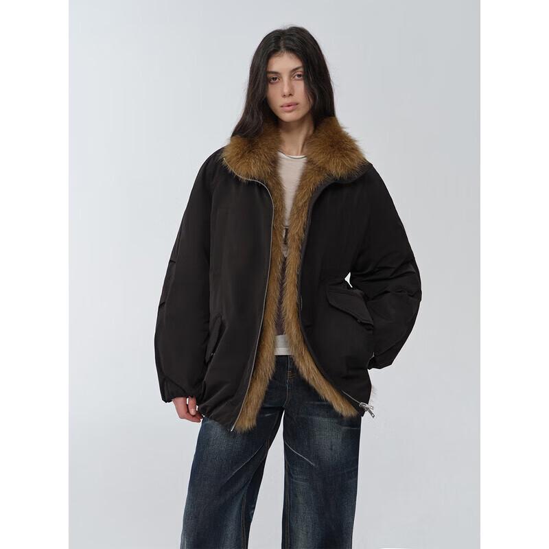 Fu Zhien Women's Detachable Fox Fur Collar Goose Down Parka