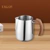 Brocca per schiuma di latte da 600/1000 ml con scala precisa Manico in legno Beccuccio antigoccia Tazza da caffè in acciaio inossidabile Caffè al latte Caffè espresso Cappuccino