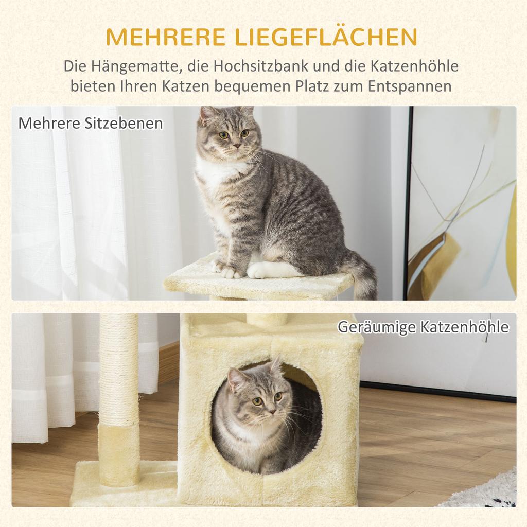 Cat Tree with Sisal Cat Tree Climbing Tree Cat Furniture Scratching Board with Soft Plush Cat Toy Sturdy E1-Class Chipboard Beige 50 x 30 x 81.5 cm