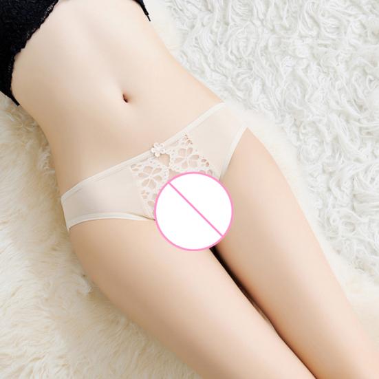 Sexy Lace Flower Open Crotch G-string Women's Low Waist Briefs Underwear Thong