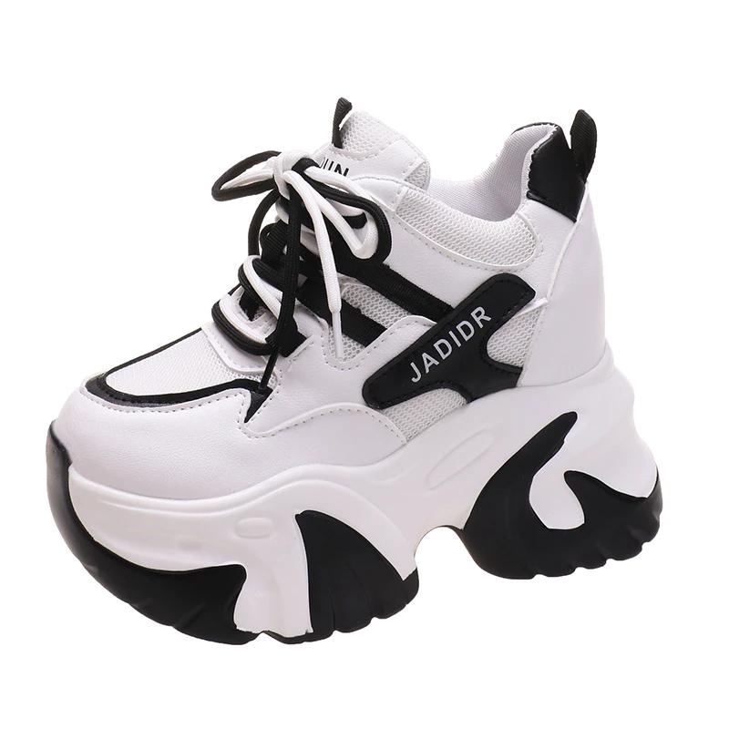 Móda 10,5CM Dámské Kožené Robustní Tenisky Nový Podzim Skryté Podpatky Ležérní Sportovní Dad Shoes Silná Podrážka Platforma Prodyšné Tenisky Žena