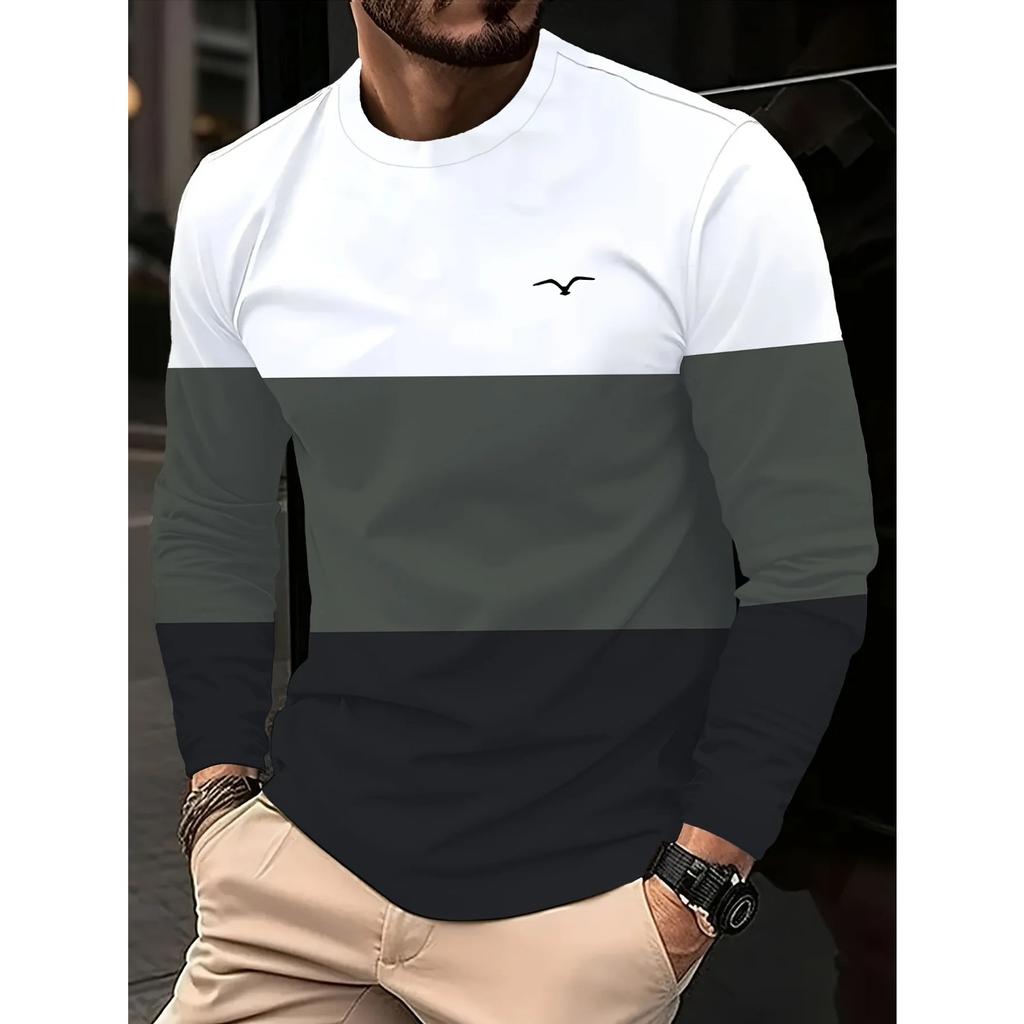 Stylish Striped 3D Print Long Sleeve Spring Fall Casual Vintage Round Neck Outdoor Sports T-Shirts