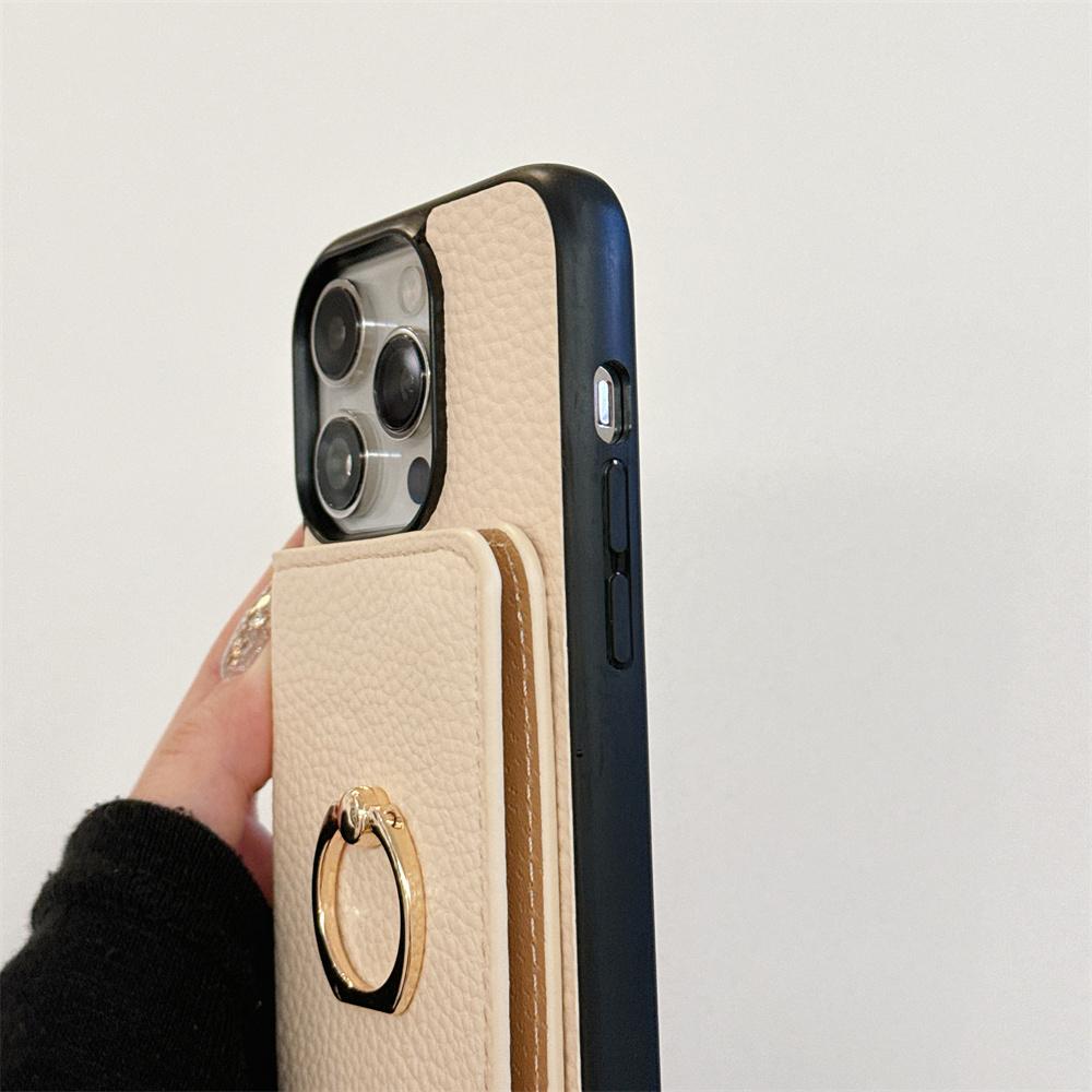 Ring Holder Flip Wallet Case For iPhone 11 12 13 14 15 Pro Max X Xs Max 13 Mini Litchi Leather Card Slot Soft Candy Color Cover