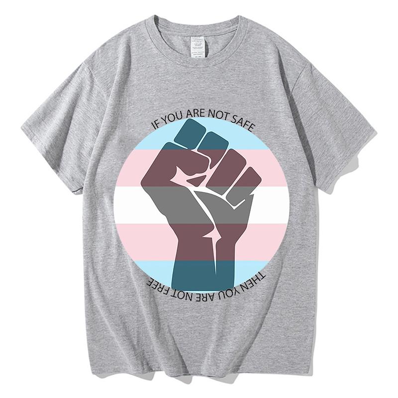 Trans Not Threat Graphic Tshirts 100Cotton unisex 2026 Summer New Short Sleeve Loose shirt Y2k Hip Hop Unisex Aesthetic Streetwear