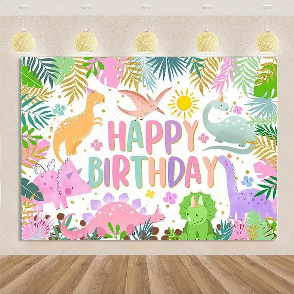 Cartoon Dinosaurier Kindergeburtstagsparty Dekoration Dschungeltier Hintergrundbanner Jurassic World Waldkulisse Für Babyparty