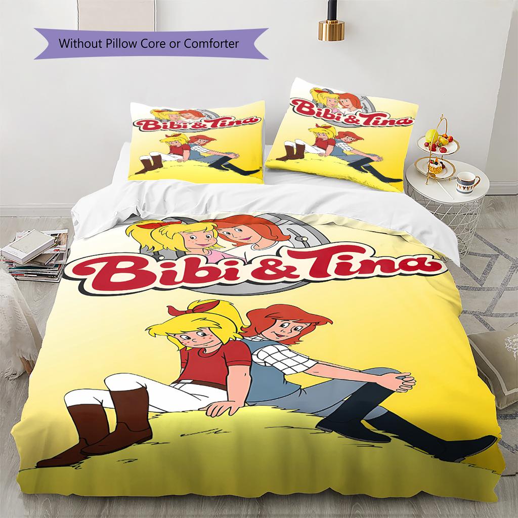 Bibi and Tina Pattern Bedding,Quilt Set Quilt Cover Pillowcase Home Birthday Gift (1 * Duvet Cover + 2 * Pillowcase, Without Core)
