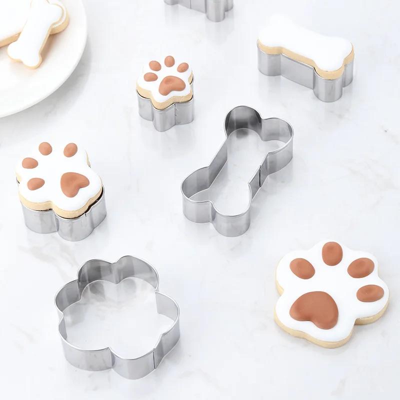 Cookie Cutter Mold Stainless Steel Pet Dog Bone Paw Shaped DIY Cake Sugarcraft Pastry Biscuit Mould Baking Tool4pcs/set
