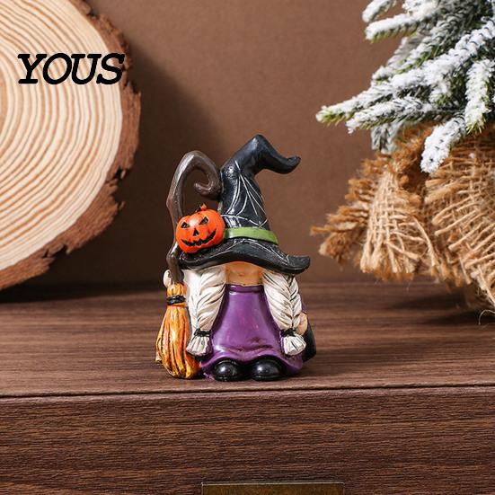Weather Resistant Gnome Sculptures Halloween Witch Hat Figurine, Mini Wizard Resin Figurines Statue, Dwarf Sculpture Ornament for Indoor Outdoor