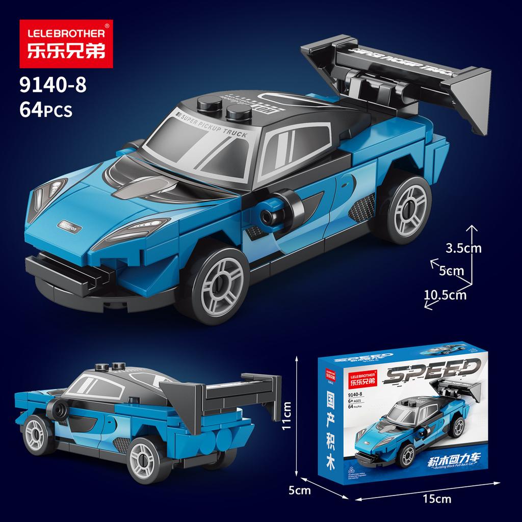 Compatibil Cu Mini Mașină de Curse cu Retragere cu Patru Grile Bloc de Construcție Copii și Băieți Asamblare Cadou Jucării