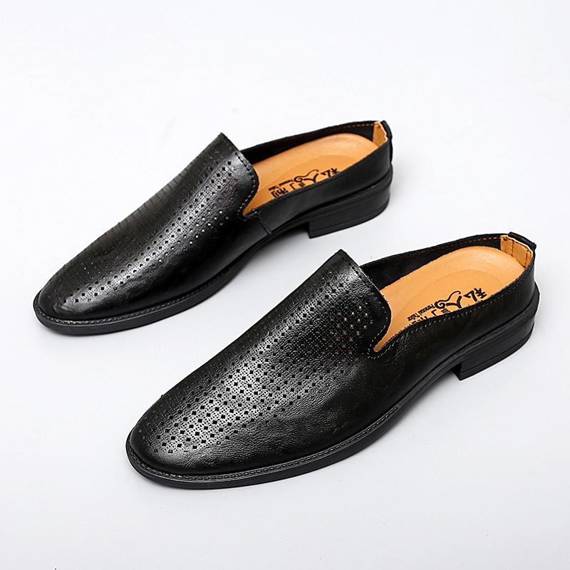 Genuine Leather Mules Shoes Men's Half Shoes For Man Luxury Brand Slippers Men Designer Casual Shoes Breathable Slip On Footwear