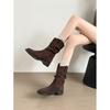 Vintage Maillard Short Boots Women's 2025 Autumn and Winter New Vintage Martin Boots Thick Heel Stacking Boots Western Cowboy Boots