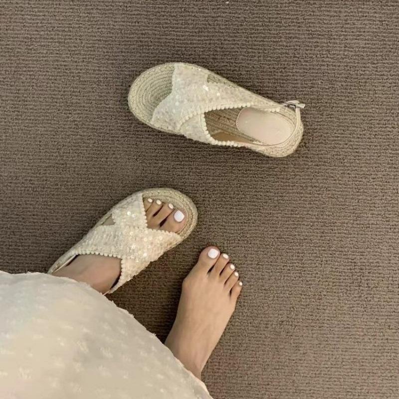 Fashion Thick Bottom Woven Fisherman Sandals Women 2024 New Summer Flat Retro Temperament Niche French Roman Summer Shoes Women Shoes