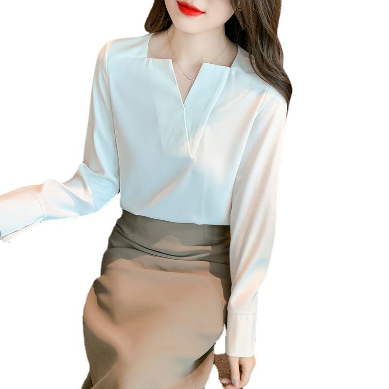 Autumn 2022 Women's V-Neck Long-Sleeved Chiffon Shirt – Elegant Professional Attire