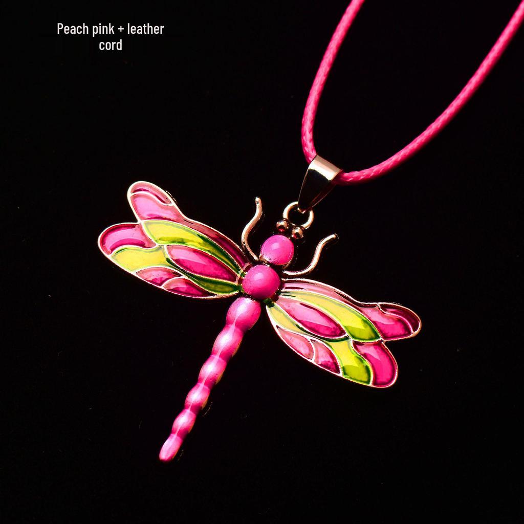 Silver Dragonfly Necklace with Luminous Butterfly - Retro Forest-Inspired