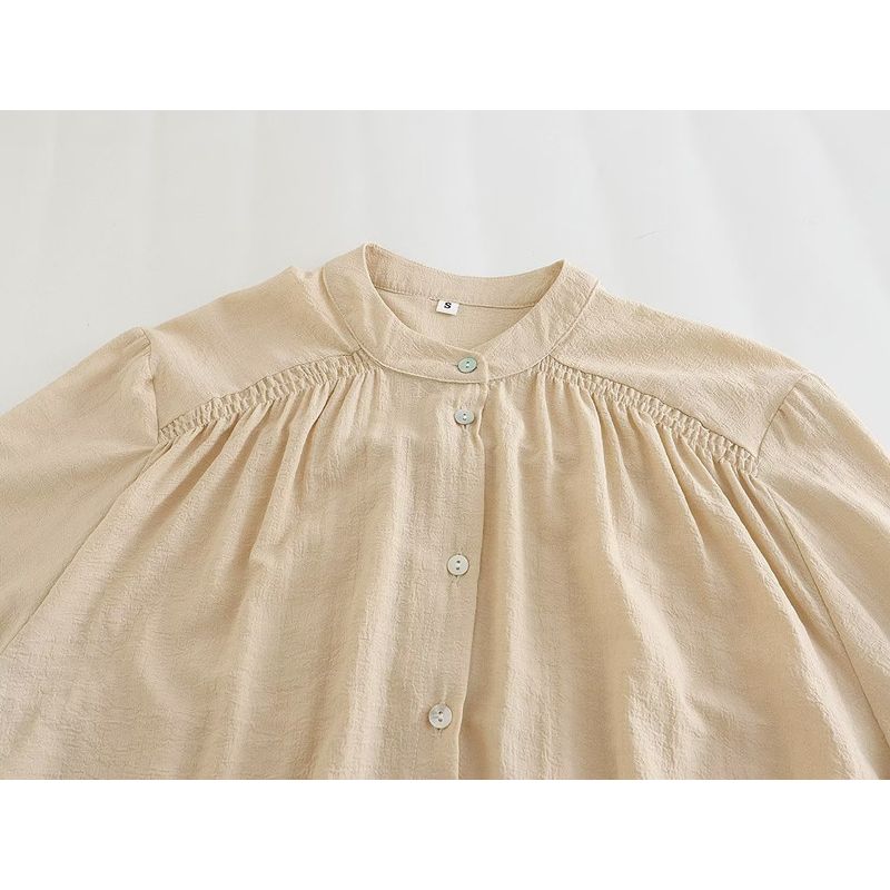 Fashion Style New Fashion Trendy Women's Vacation Style Fabric round Neck Long Sleeves Cotton Shirt 3564086 942