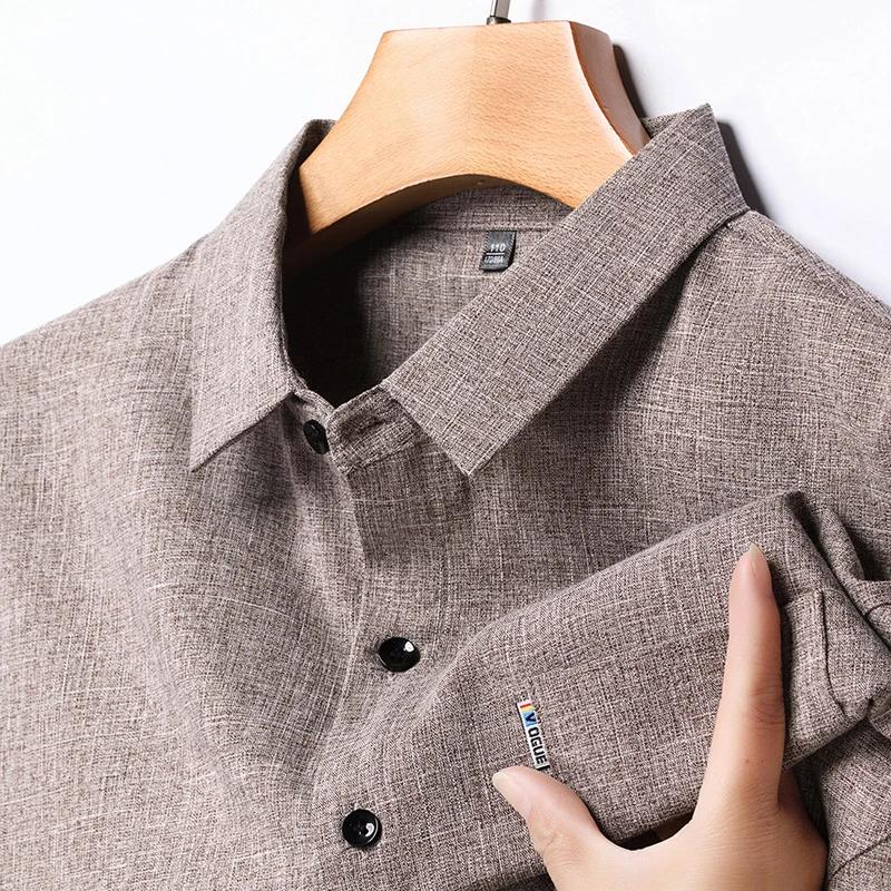 

Новая мужская деловая повседневная рубашка с длинным рукавом и принтом, устойчивая к сминанию, не требующая глажки, удобный всесезонный универсальный топ M хаки