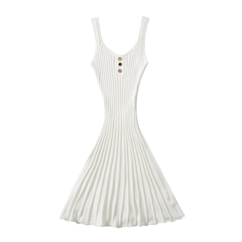 

Kaslead New Arrival Women s Clothing Fashion Wind Silm Dopamine Knitting Curling High Elastic Flexible Umbrella Type Dress White M