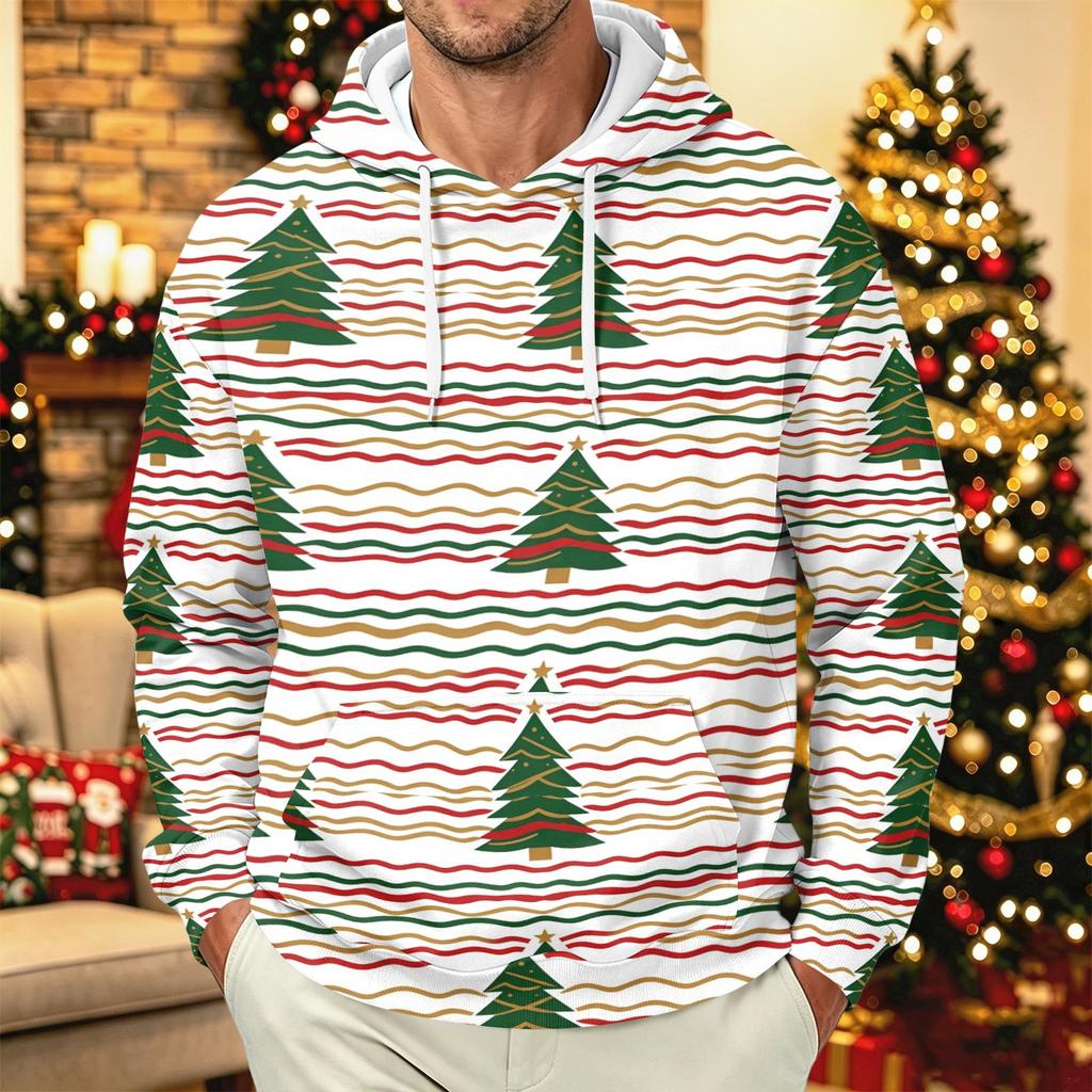 Moletom Masculino com Capuz e Manga Longa com Estampa de Natal para Uso Casual nas Festas
