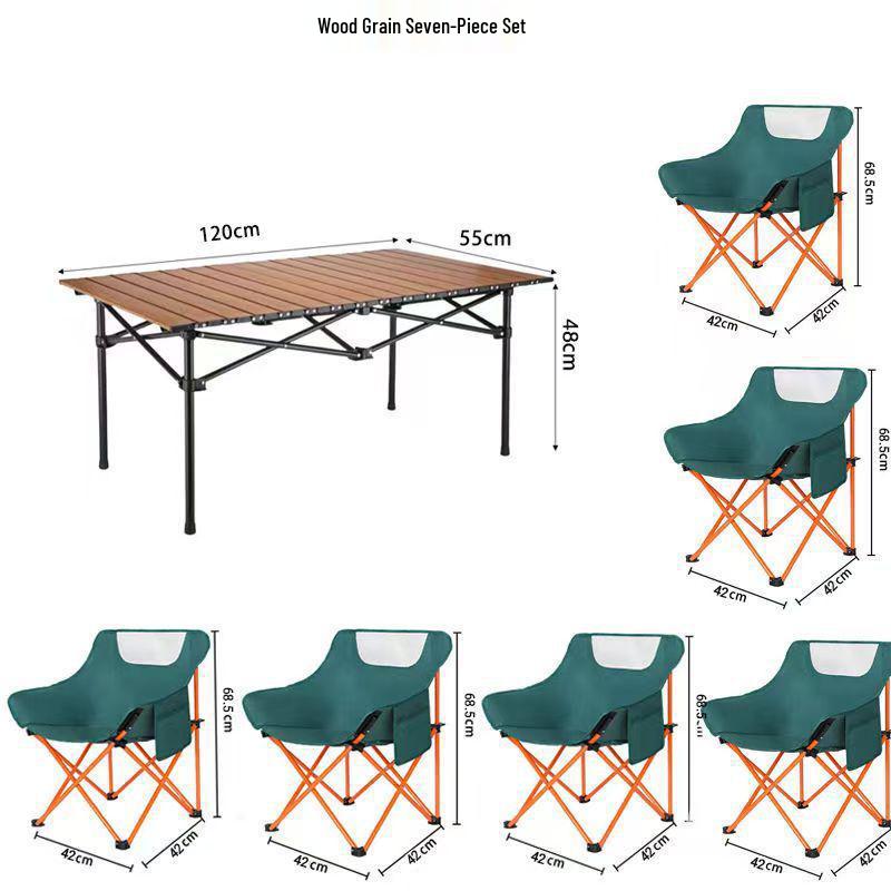 Portable Outdoor Folding Table & Moon Chair Set - Complete Camping & BBQ Gear