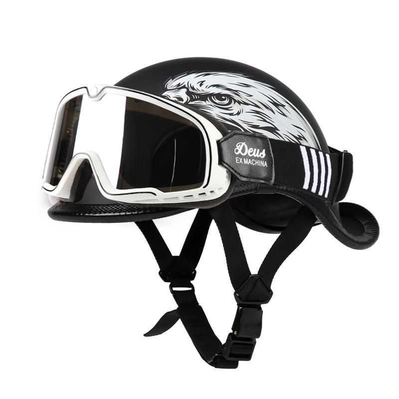 VGV Motorcycle Half Helmet Goggles Included Electric Vehicle Bike Riding Locomotive for Cruiser Retro Man Women Scooter Street