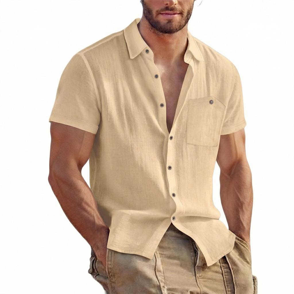 Herren Casual Outdoor Arbeitshemd mit Kragen, kurzärmlig