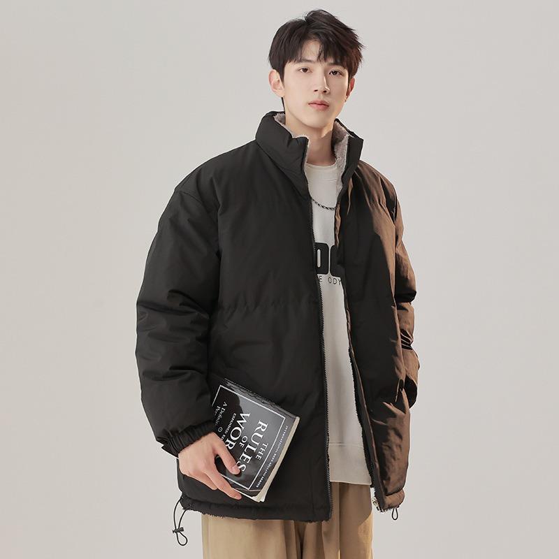 Double-sided Cotton-padded Jacket for Young Students with Stand-up Collar Cotton-padded Jacket for Men's Casual Loose Cotton-padded Jacket