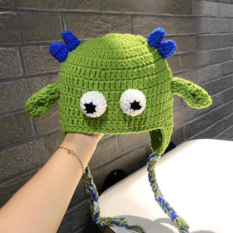 Herbst und Winter neue freche lustige großäugige Shrek gestrickte Wollmütze niedliche warme Cartoon niedliche Mütze