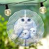 2D Mandala Wind Chime with Owl Family Pattern Metal Windmill Dynamic Sculpture for Garden Courtyard Hanging Decor Durable Outdoor