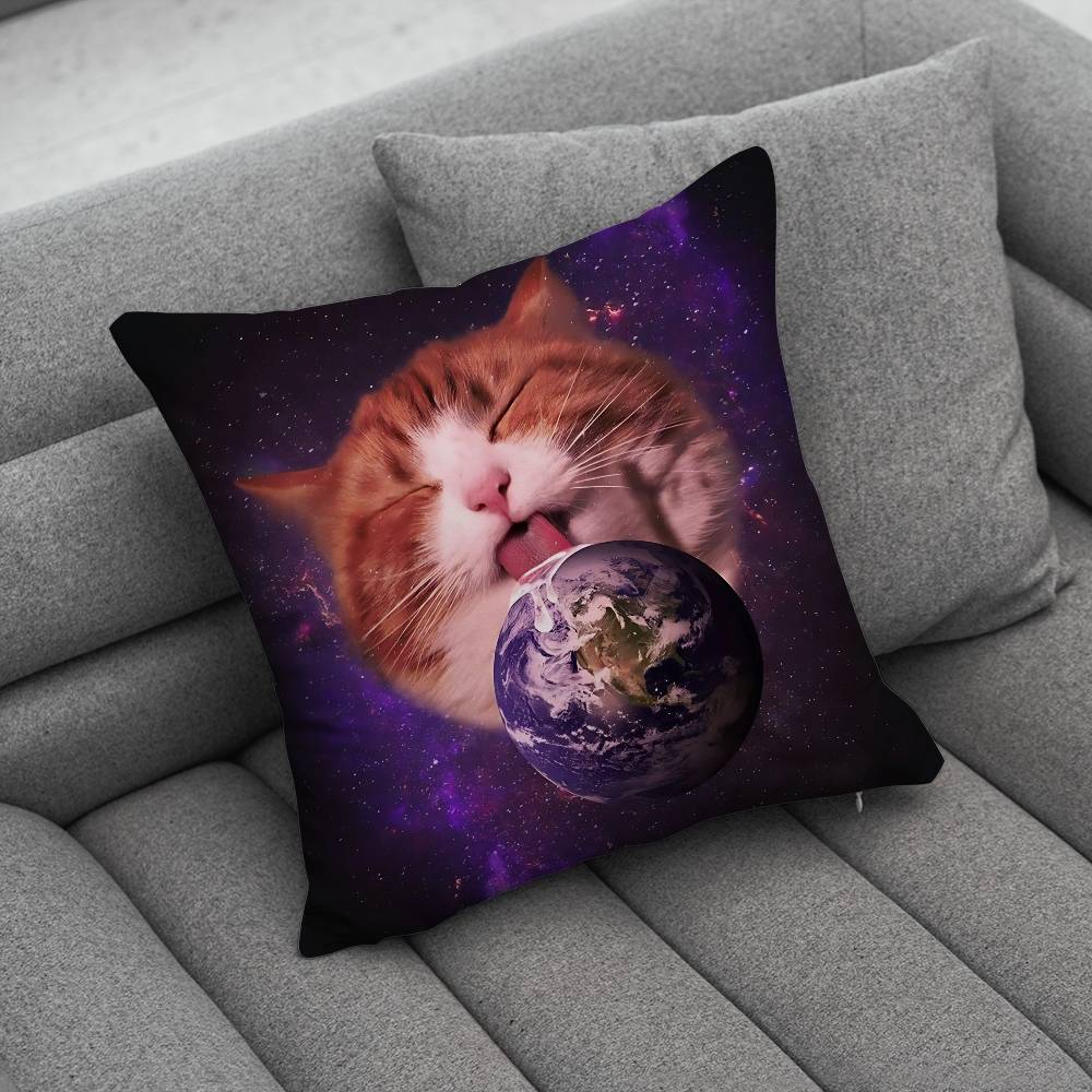 Cute Funny Rainbow Alien Cat Pillow Case Pillowcase Home Sofa Cushions Car Cushions Pillowcover Office Pillowshell Pillow