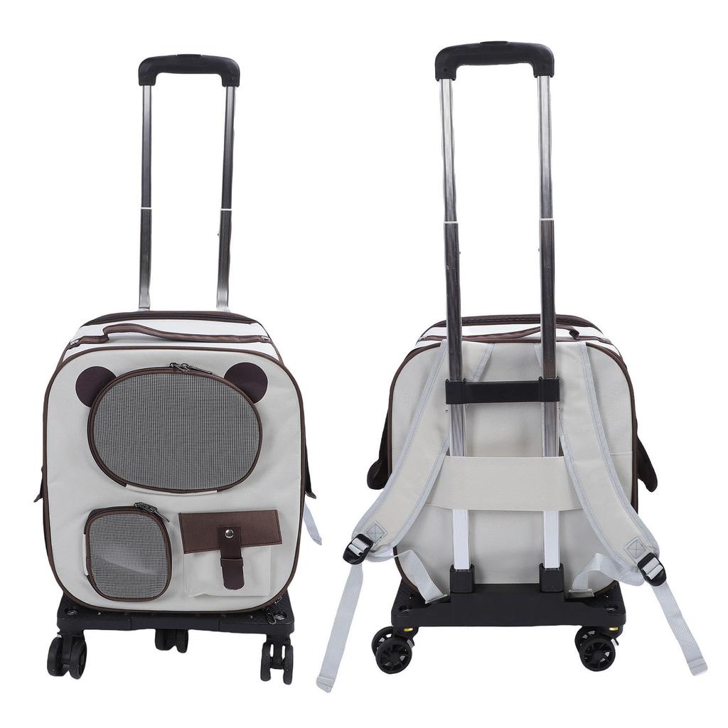Pet Carrier Backpack with Wheels 2 in 1 Breathable Window Large Capacity Portable Rolling Cat Dog Carrier Bag for Travel