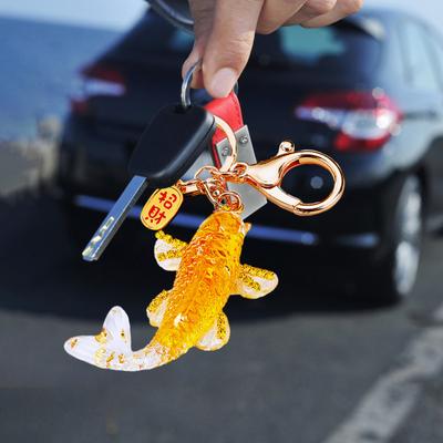 Goldfish Keychain Handmade Natural Resin Fish Pendant Keyring Bag Car Key Accessories Whimsical Office Decor