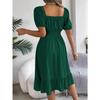 GMXIA Spring and Summer Casual Square-neck Short-sleeved, Waist-cinched, Ruffled A-line Skirt Women's Clothing