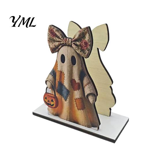 Ghost Pumpkin Centerpiece Halloween Wooden Napkin Holder, Black Cat Decorative Tabletop Tissue Kitchen Countertop Organizer Dispenser, Paper