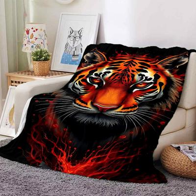 1pc Tiger Print Soft Warm Throw Blanket Nap Blanket For Couch Sofa Office Bed Camping Travel,Comfortable
