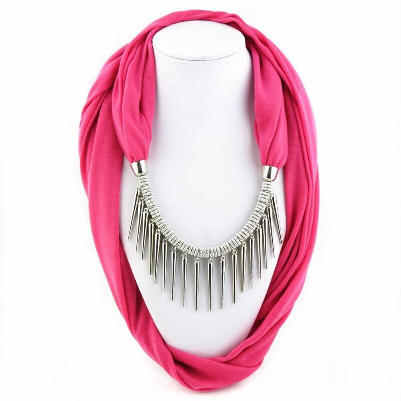 Stylish Fashion Scarf Necklace with Metal Spike Pendant – Elegant Infinity Scarf for Women, Boho Chic Statement Accessory