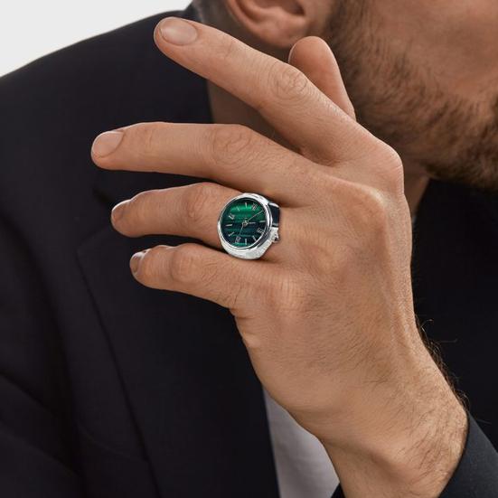 Okrągły zielony zegarek z tarczą Elastyczny pasek ze stali nierdzewnej Eleganckie męskie kobiety Zegarek dla par Palec serdeczny Prezent urodzinowy Modne dodatki