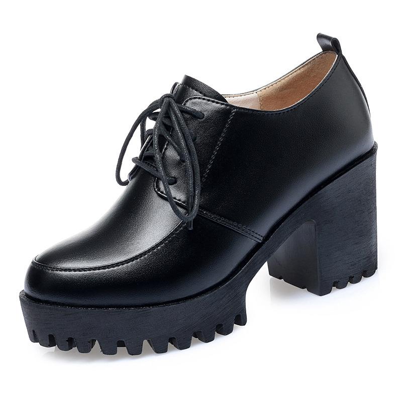 8cm Prodyšné Elegantní Silná Podrážka Robustní Platforma Lodičky 2025 Jaro Boty z Pravé Kůže Žena Blokový Vysoký Podpatek Oxfordky