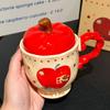 Cute Cartoon Bear Apple Goblet with Lid Cute Ceramic Mug As Gift for Best Friend Water Cup As Souvenir
