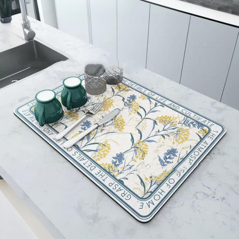 1Pcs Kitchen Super Absorbent Mat Antiskid Draining Coffee Dish Drying Mat Quick Dry Bathroom Drain Pad Tableware Mat