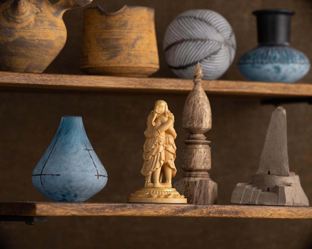 Tiny Buddha Kangiten gold clay Ganesha Buddha Statue Figure Wood Carving Ornament 8.8cm (Wooden Boxwood, finish)_Shoten (GSB Kangiten)