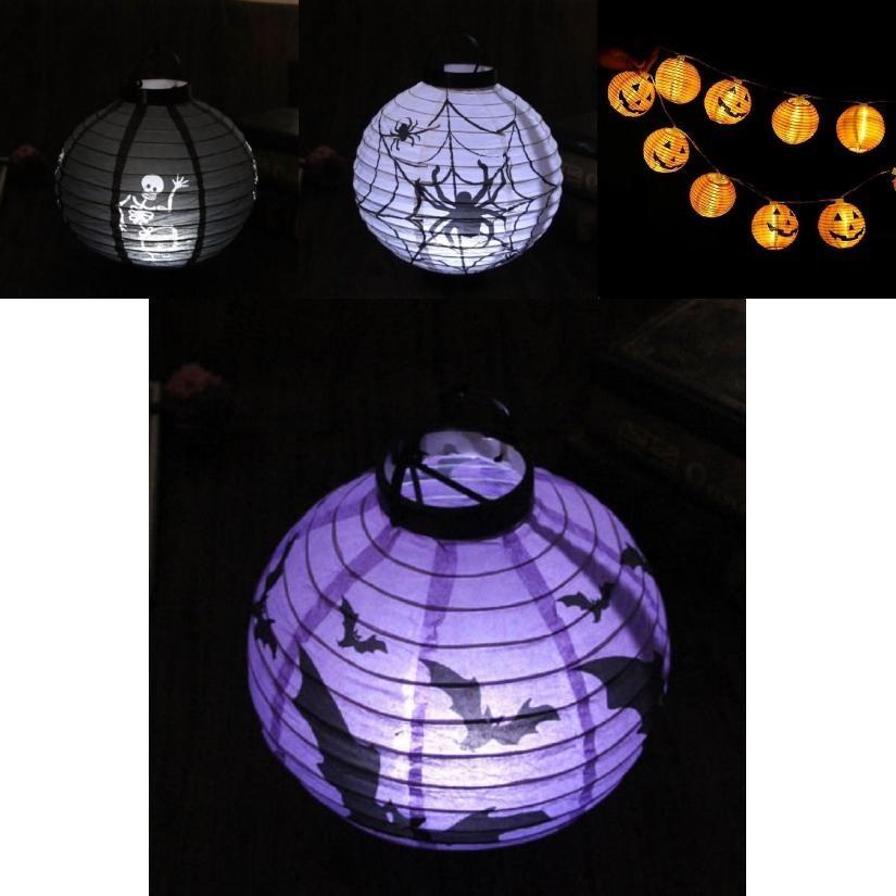 Hochwertige LED Papierkürbislaterne mit Spinne und Fledermaus für Halloween-Partydeko