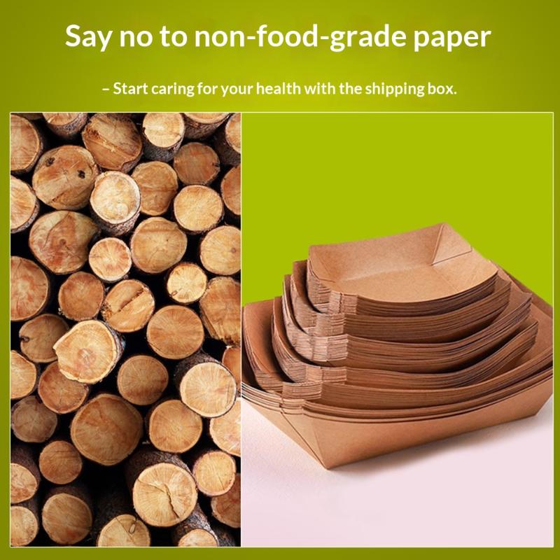 50Pcs Disposable Boat Shaped Hotdog Trays Kraft Paper Oil Resistant Serving Platters for BBQ Food Truck Catering