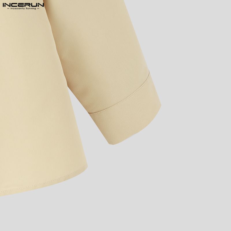 INCERUN Spring Men Tie Lapel Neck Long Sleeve Casual Loose Oversized Shirts Tops