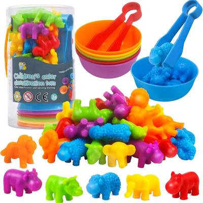 Jeu de tri d'animaux Montessori Comptage d'animaux Tri par couleur Identification d'animaux Dinosaures Amélioration des compétences pour enfants Jouet Cadeau